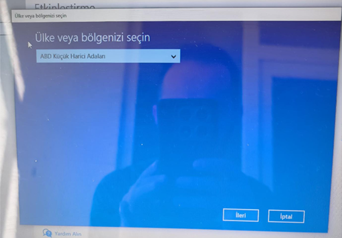 Windows telefonla etkinleştirme ülke/bölge seçimi ekranı